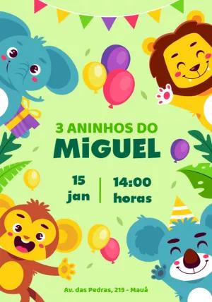 Convite Aniversário Safari com Animais Fofos para Editar Online