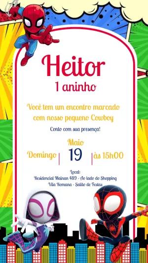Convite Aniversário Homem Aranha e Amigos para Editar Online