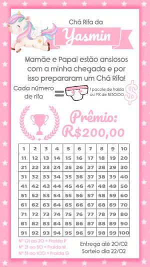 Chá Rifa Unicórnio Menina para Editar e Enviar Online