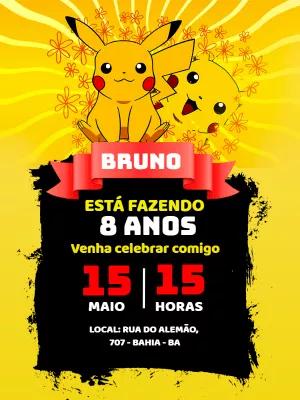 Convite de Aniversário Pikachu Pokémon para Editar Online