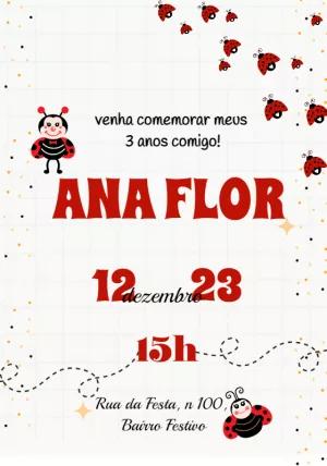 Convite de Aniversário Joaninha Fofa para Editar Online
