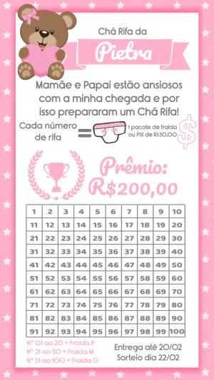 Chá Rifa de Bebê Ursinha Princesa Editável Online