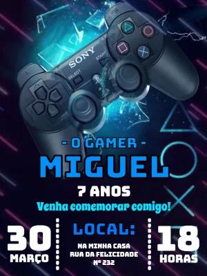 Convite Aniversário Gamer Playstation para Editar Online