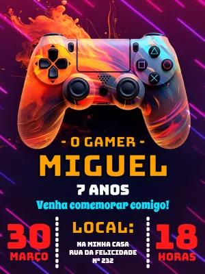 Convite Aniversário Gamer Playstation para Editar Online
