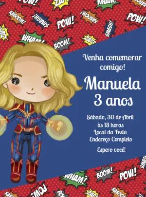 Convite de Aniversário Capitã Marvel para Editar Online
