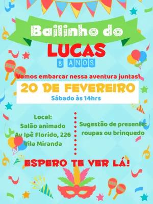 Convite Bailinho de Carnaval para Aniversário Editável Online
