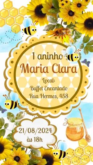 Convite Aniversário Abelhinha com Girassóis para Editar Online