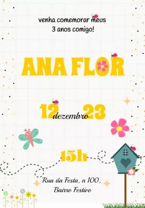 Convite Aniversário Jardim Encantado com Flores para Editar Online