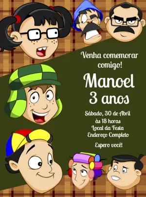Convite Aniversário Turma do Chaves com Personagens Editável