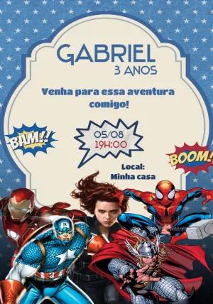 Convite de Aniversário Vingadores com Heróis para Editar