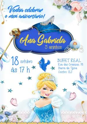 Convite Aniversário Cinderela com Princesa para Editar Online