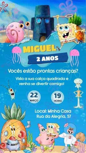 Convite de Aniversário Bob Esponja com a Turma para Editar Online
