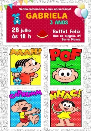 Convite de Aniversário Turma da Mônica Gibi para Editar Online