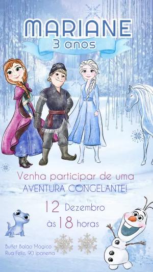 Convite de Aniversário Frozen com Personagens para Editar Online