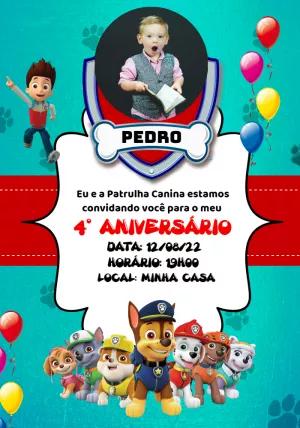 Convite Aniversário Patrulha Canina com Foto para Editar Online