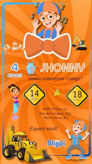 Convite de Aniversário Blippi e Construção para Editar Online