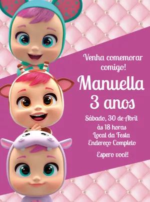 Convite de Aniversário Cry Babies com Personagens para Editar