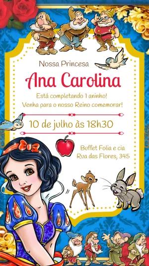 Convite Aniversário Branca de Neve para Editar Online