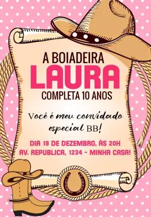 Convite de Aniversário Boiadeira Country para Editar Online