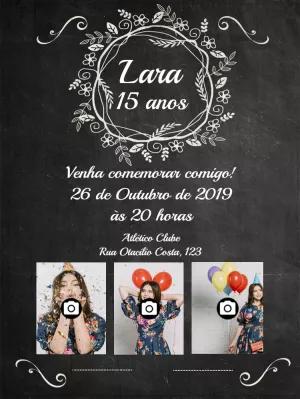 Convite 15 Anos Chalkboard com Fotos para Editar Online