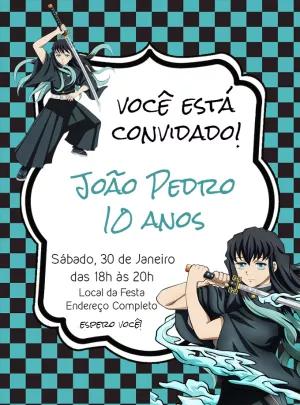 Convite de Aniversário Demon Slayer Tokito Muichiro para Editar