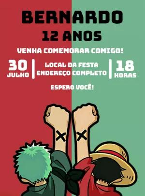 Convite de Aniversário One Piece com Personagens para Editar