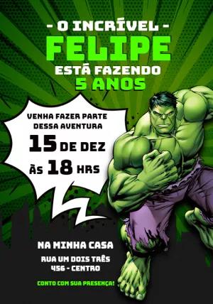 Convite de Aniversário Incrível Hulk para Editar Online