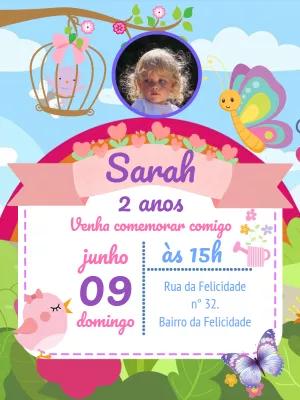 Convite Aniversário Jardim Encantado com Foto para Editar Online