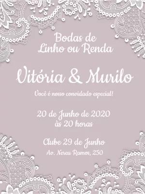 Convite Bodas de Linho ou Renda com Renda para Editar Online