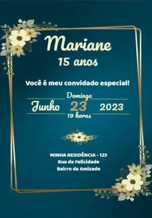 Convite 15 Anos Floral Azul e Dourado para Editar Online