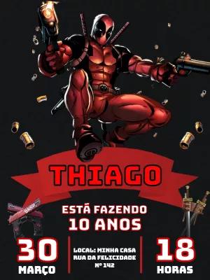 Convite Aniversário Deadpool Editável Online para Imprimir