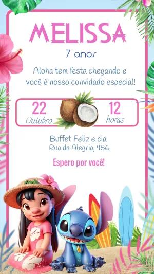 Convite Aniversário Lilo e Stitch Tropical para Editar Online