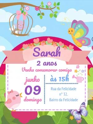 Convite Aniversário Jardim Encantado com Passarinhos para Editar