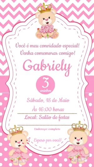 Convite Aniversário Princesa Ursinha Realeza para Editar Online