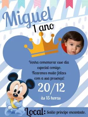 Convite de Aniversário Mickey Baby com Foto para Editar