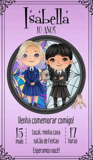 Convite Aniversário Wandinha Addams Editável Online
