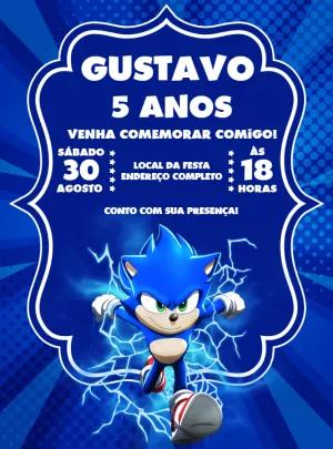 Convite de Aniversário do Sonic para Editar e Imprimir