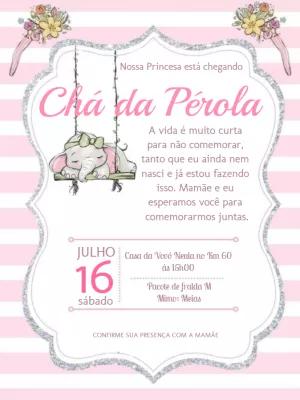 Convite Chá de Bebê Elefantinha Glitter para Editar Online