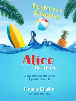 Convite de Aniversário Festa na Piscina para Editar Online