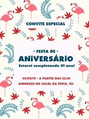 Convite de Aniversário Flamingo Tropical para Editar Online