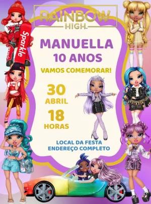 Convite de Aniversário Rainbow High com Personagens para Editar