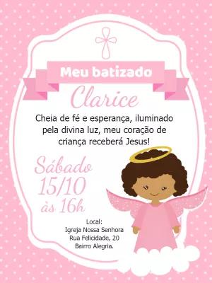 Convite de Batizado Menina Anjinha para Editar Online