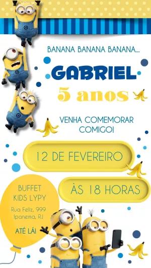 Convite de Aniversário Minions para Editar Online