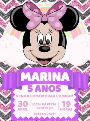 Convite Aniversário Minnie Mouse Rosa e Lilás para Editar