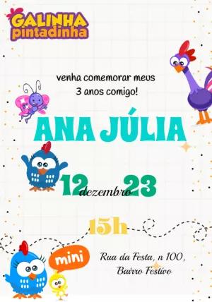 Convite Aniversário Galinha Pintadinha Mini para Editar Online
