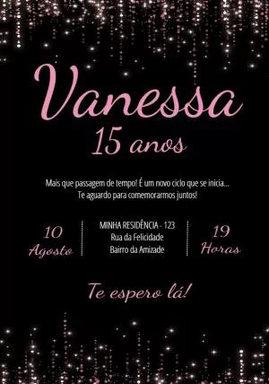 Convite 15 Anos Glitter Rosa e Preto para Editar Online