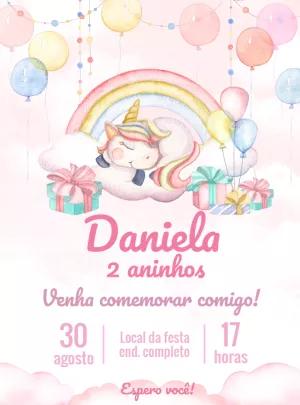 Convite de Aniversário Unicórnio Aquarela para Editar Online