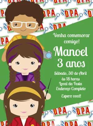 Convite Aniversário DPA com Personagens para Editar Online