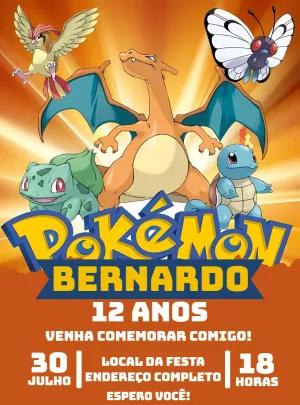 Convite Aniversário Pokémon com Personagens para Editar Online