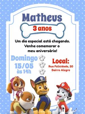 Convite de Aniversário Patrulha Canina para Editar Online